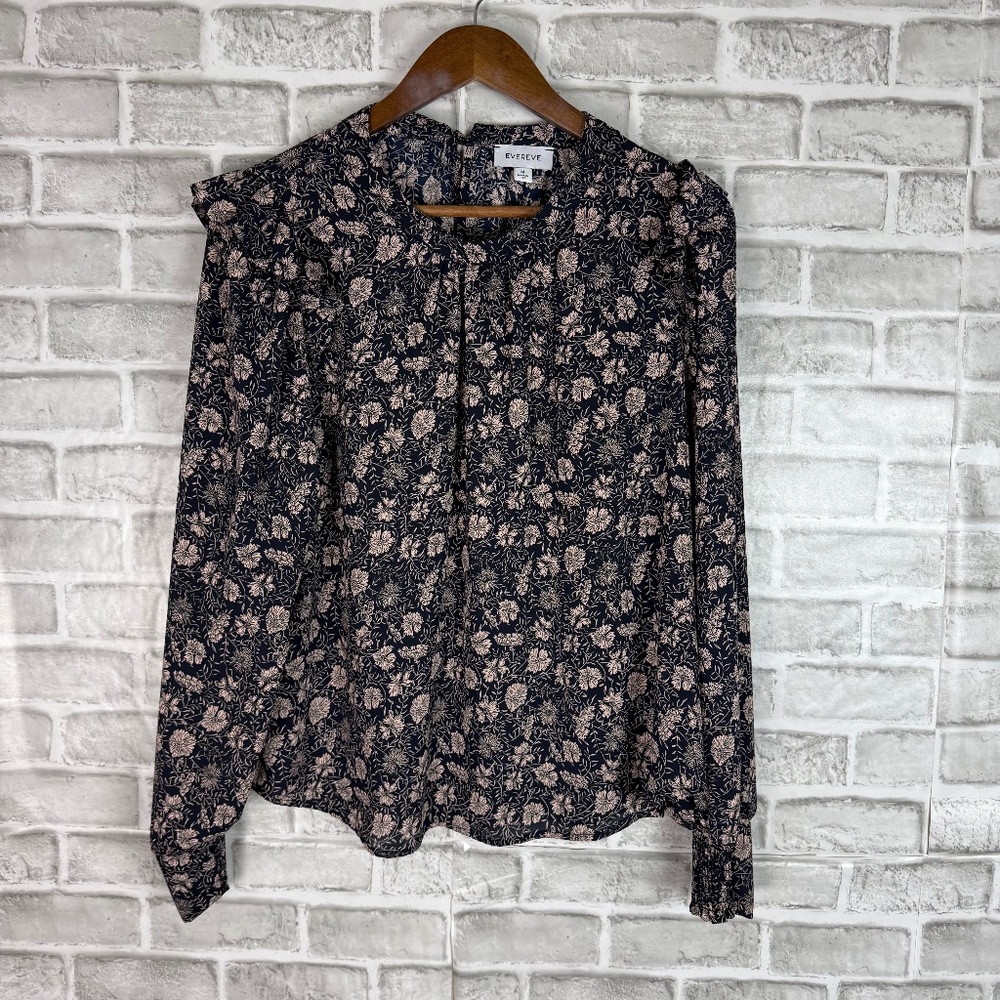 Evereve Celeste Chiffon Navy & Pink Floral Polyeter Blouse Top Womens MEDIUM